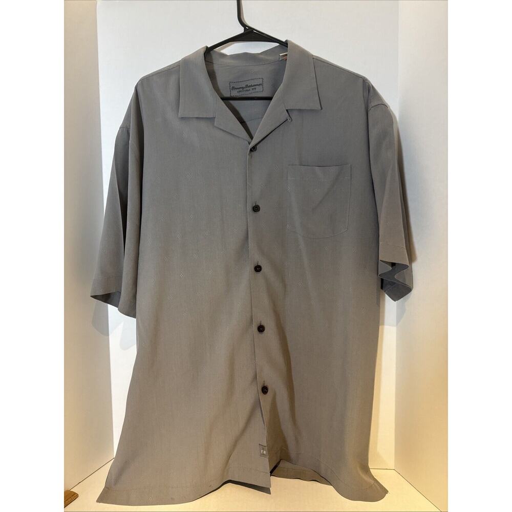 Tommy Bahama Original Fit 100% Silk Button Shirt Grey Diamond Embroidery large